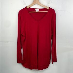 J. Jill light Sweater V Neck 3/4 sleeves pullover tunic red size Large